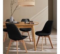Set di 4 sedie scandinave bouclé, gambe in legno, Nils, Nero, 47x55x81 cm
