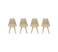 Set di 4 sedie scandinave imbottite, con gambe in legno per sala da pranzo, Nils, Cappuccino, 47x55x81 cm