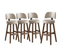 Set di 4 sgabelli da bar ad altezza bancone, in similpelle grigia con | Set di 4 sgabelli da bar ad altezza bancone rivestiti in similpelle grigia, con schienali di supporto e calda finitura noce,