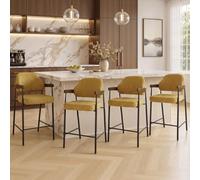 Set di 4 sgabelli da bar, girevoli a 360°, con schienale e braccioli | Mid-Century Sgabello da bar in legno piegato con gambe in metallo, imbottito, portata 150 kg, per isola della cucina
