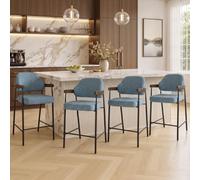 Set di 4 sgabelli da bar, girevoli a 360°, con schienale e braccioli | Mid-Century Sgabello da bar in legno piegato con gambe in metallo, imbottito, portata 150 kg, per isola della cucina