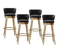 Set di 4 sgabelli da bar girevoli a 360° in velluto nero e oro, alti 65 cm. | Set di 4 sgabelli da bar alti 65 cm, con finitura in velluto nero e oro, girevoli a 360°, adatti all'uso al bancone del bar.