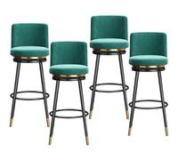 Set di 4 sgabelli da bar girevoli in velluto, altezza bancone, 75 cm, verde | Set di 4 sgabelli da bar girevoli in velluto, alti 75 cm, nei colori verde e nero, con schienale di supporto per un comfort