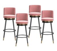 Set di 4 sgabelli da bar girevoli in velluto con schienale, altezza bancone | Questi sgabelli da bar da 65 cm di altezza presentano una morbida finitura in velluto, un design girevole e uno schienale di
