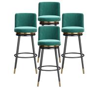 Set di 4 sgabelli da bar girevoli in velluto verde da 75 cm con schienale, | Rivestiti in velluto verde, questi sgabelli da bar girevoli da 75 cm sono venduti in set da 4 e sono dotati di uno schienale