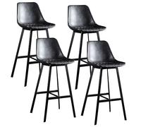 Set di 4 sgabelli da bar in metallo grigio con rivestimento a scacchi, schienale e poggiapiedi in pelle sintetica, altezza 65 cm, moderni sgabelli da bancone per cucina e sala da pranzo
