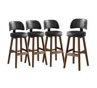 Set di 4 sgabelli da bar in similpelle nera da 75 cm con schienale curvo e | Si presenta come un set di 4 sgabelli da bar alti 75 cm, realizzati in pelle PU nera con schienale curvo, poggiapiedi
