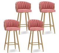 Set di 4 sgabelli da bar moderni di lusso, regolabili in altezza 65 cm/74,9 cm, girevoli a 360°, seduta imbottita con poggiapiedi in oro rosa, eleganti sedie da cucina per sala da pranzo