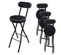 Set di 4 Sgabelli da Bar Pieghevoli, Seggiolone da Cucina Rotondo Imbottito e Cuscinato, Sgabello da Banco Nero, Sedia Sgabello da Colazione Pieghevole con Schienale e Poggiapiedi (Size : 60cm/24in)