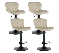 Set di 4 sgabelli da bar regolabili in altezza girevole a 360° con schienale, seduta imbottita, in ecopelle, per cucina, sala da pranzo, bistrot, caffetteria, finitura beige in poliuretano