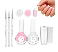Set di 4 smalti per manicure francese, rosa e bianco, timbro e pennelli | Due vernici da 12 ml ad asciugatura all'aria con una finitura gelatina; asciugare in circa 60 secondi senza lampada UV o LED