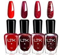 Set di 4 smalti rossi, ad asciugatura rapida e a lunga durata, smalto rosso a base d'acqua, non tossico, lampada UV per nail art, manicure a casa, colore rosso