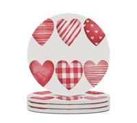 Set di 4 sottobicchieri assorbenti a forma di cuore rosso a 6 strisce e quadri