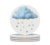 Set di 4 sottobicchieri assorbenti ad acquerello con nuvole blu pastello con stelle appese