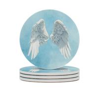 Set di 4 sottobicchieri assorbenti con ali d'angelo bianche su sfondo blu pallido