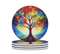 Set di 4 sottobicchieri assorbenti con base in sughero, divertenti e colorati, con stampa dell'albero della vita, per cucina, soggiorno, ufficio, ristorante, caffetteria o bar.