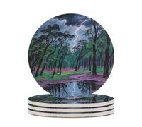 Set di 4 sottobicchieri assorbenti con base in sughero, divertenti sottobicchieri stampati con fulmini nel bosco, per cucina, soggiorno, ufficio, ristorante, caffetteria o bar.