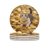 Set di 4 sottobicchieri assorbenti con base in sughero, divertenti sottobicchieri stampati con gatto della fortuna per cucina, soggiorno, ufficio, ristorante, caffetteria o bar
