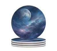 Set di 4 sottobicchieri assorbenti con base in sughero, divertenti sottobicchieri stampati con nebulosa e luna per cucina, soggiorno, ufficio, ristorante, caffetteria o bar