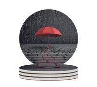 Set di 4 sottobicchieri assorbenti con base in sughero, divertenti sottobicchieri stampati con ombrello rosso sotto la pioggia, per cucina, soggiorno, ufficio, ristorante, caffetteria o bar