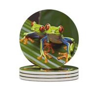 Set di 4 sottobicchieri assorbenti con base in sughero, divertenti sottobicchieri stampati con rana dagli occhi rossi per cucina, soggiorno, ufficio, ristorante, caffetteria o bar.