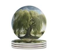 Set di 4 sottobicchieri assorbenti con base in sughero, divertenti sottobicchieri stampati con Willow Tree per cucina, soggiorno, ufficio, ristorante, caffetteria o bar
