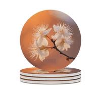 Set di 4 sottobicchieri assorbenti con base in sughero, fiori divertenti sotto la luce arancione, sottobicchieri stampati per cucina, soggiorno, ufficio, ristorante, caffetteria o bar
