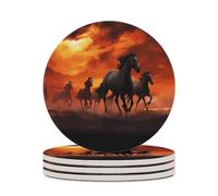 Set di 4 sottobicchieri assorbenti con base in sughero, motivo: cavalli divertenti, nuvole rosse luminose, stampati, per cucina, soggiorno, ufficio, ristorante, caffetteria o bar.