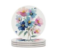 Set di 4 sottobicchieri assorbenti con bouquet di fiori selvatici blu e rosa