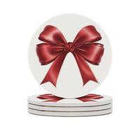 Set di 4 sottobicchieri assorbenti con fiocco rosso e nastro decorativo lucido