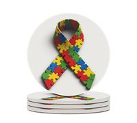 Set di 4 sottobicchieri assorbenti con nastro di sensibilizzazione sull'autismo, colori: rosso, giallo, verde