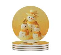 Set di 4 sottobicchieri assorbenti con tre pupazzo di neve con stelle su sfondo giallo