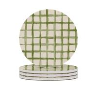 Set di 4 sottobicchieri assorbenti minimalisti con griglia verde su morbido beige
