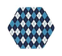 Set di 4 sottobicchieri blu con stampa scozzese in pelle, sottobicchieri per scrivania e sala da pranzo