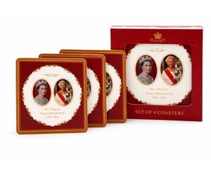 Set di 4 sottobicchieri commemorativi in legno della regina Elisabetta II, set di sottobicchieri quadrati con scatola di presentazione, stoviglie Royal Memorial Home
