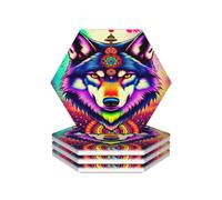 Set di 4 sottobicchieri con motivo psichedelico a forma di lupo, protezione antiscivolo per il tavolo, accessori per bar, regali di inaugurazione della casa, decorazioni per la cucina e il bar, 4 po