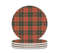 Set di 4 sottobicchieri da tavolo in ceramica, motivo scozzese arancione e verde, assorbenti, resistenti al calore, con base in sughero, per decorare la casa, regali di inaugurazione della casa