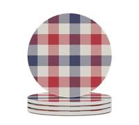 Set di 4 sottobicchieri da tavolo in ceramica, motivo scozzese blu e rosso, assorbenti, resistenti al calore, con base in sughero, per decorare la casa, regali di inaugurazione della casa, ufficio