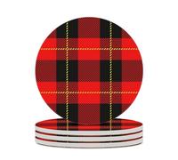 Set di 4 sottobicchieri da tavolo in ceramica, motivo scozzese rosso, assorbenti, resistenti al calore, con base in sughero, per decorare la casa, regali di inaugurazione della casa, ufficio