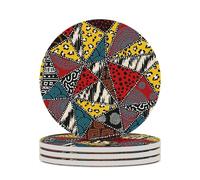 Set di 4 sottobicchieri da tavolo in ceramica, stile afro, geometrici triangoli, assorbenti, resistenti al calore, con base in sughero, per decorare la casa, regali di inaugurazione della casa