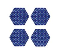 Set di 4 sottobicchieri esagonali in pelle, leggeri, blu e oro, a forma di lanterna, sottobicchieri per bevande, per scrivania, anti-scottature, per decorare la tavola dell'ufficio