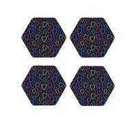 Set di 4 sottobicchieri esagonali in pelle, leggeri, colorati, a forma di cuore, per scrivania, anti-scottature, per decorare la tavola dell'ufficio
