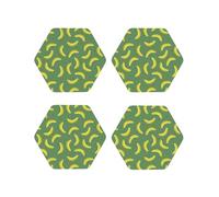 Set di 4 sottobicchieri esagonali in pelle, leggeri, gialli maturi, banane per bevande, per scrivania, anti-scottature, per decorare la tavola dell'ufficio
