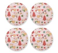 Set di 4 sottobicchieri estetici a forma di albero di corgis rosa marrone natalizio resistente al calore multifunzionale bordo in sughero per la decorazione della casa grandi idee regalo