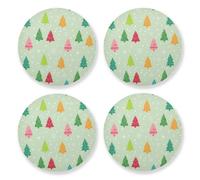 Set di 4 sottobicchieri estetici con alberi colorati e fiocchi di neve, resistenti al calore, multifunzionali, in sughero, per tavolo da cucina e piano di lavoro