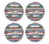 Set di 4 sottobicchieri estetici con alberi di camion rossi blu bianchi natalizi in sughero, tappetino termico per bar e caffè