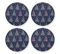 Set di 4 sottobicchieri estetici decorati con alberi colorati e stelle, base in sughero, per tavolo da cucina e piano di lavoro