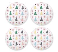 Set di 4 sottobicchieri estetici in sughero con alberi colorati e fiocchi di neve e stelle, per pentole calde e piatti, per tavolo da cucina e piano di lavoro
