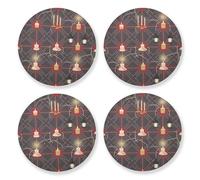 Set di 4 sottobicchieri estetici natalizi a quadri scuri rossi con cerchi, lanterne, candele, set di 4 tovagliette in sughero, tappetini caldi per la decorazione della casa, idee regalo fantastiche