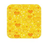 Set di 4 sottobicchieri gialli con stampa a cuore, in pelle, sottobicchieri per scrivania e sala da pranzo
